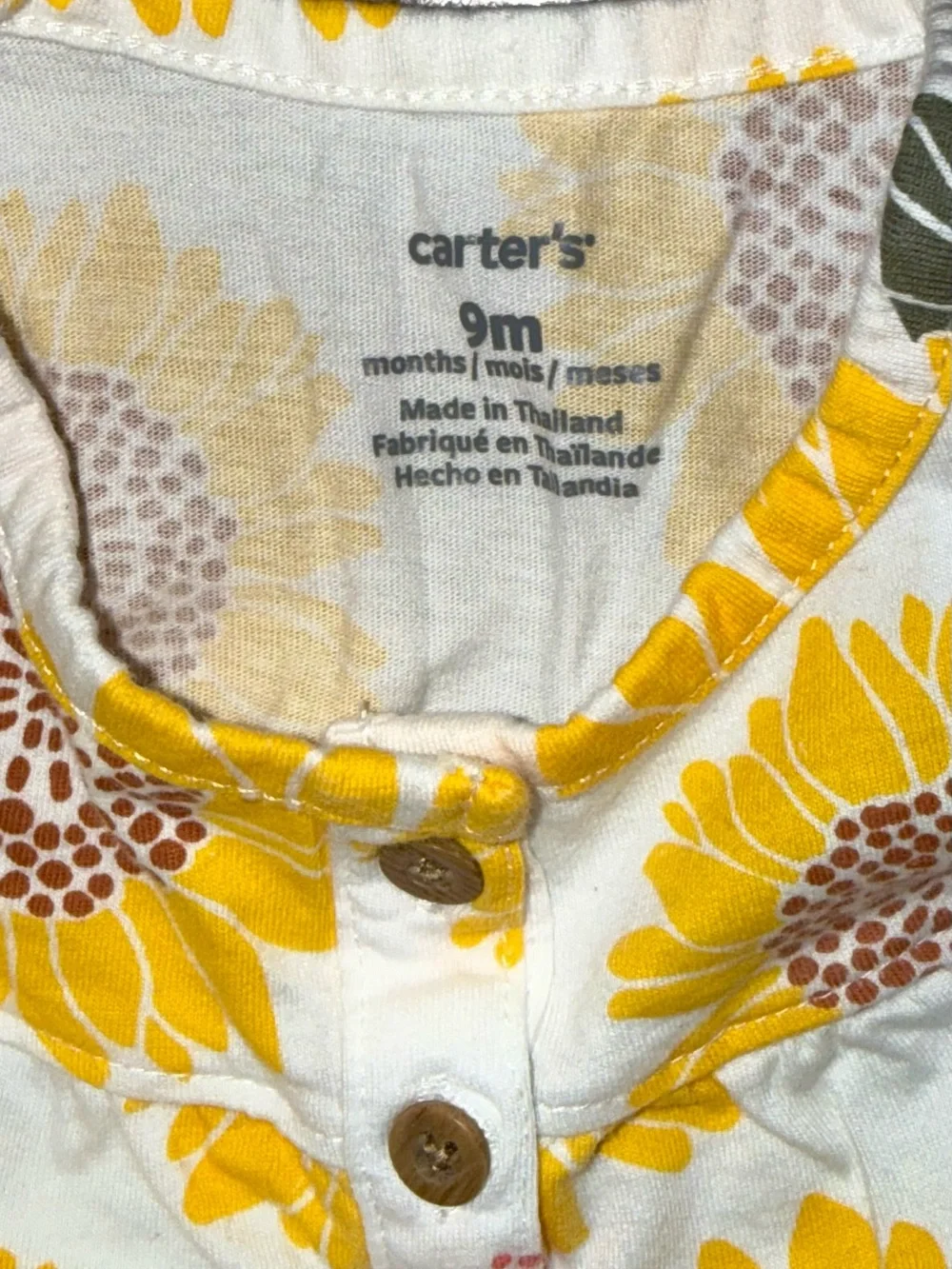 Carter’s Baby Girl Sunflower Flutter Sleeve Top 9 Months Floral Shirt. EUC